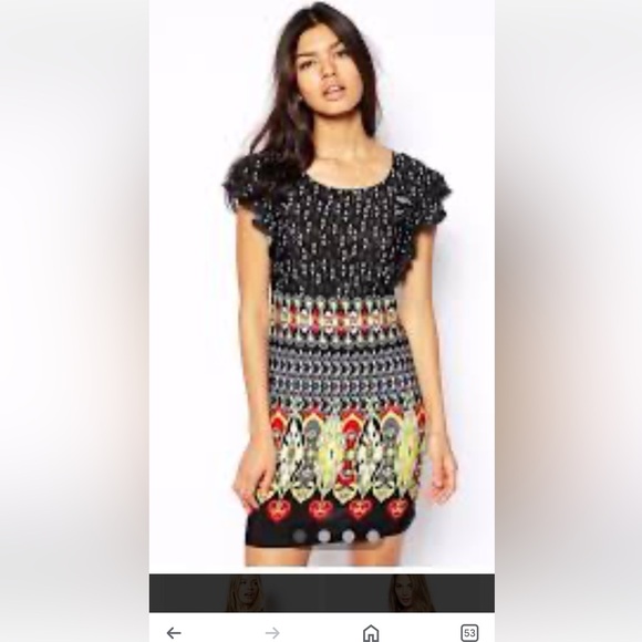 Black summer dress with red, white and yellow motifs. - Picture 2 of 7